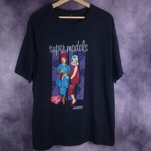 Vintage 00s Y2K I Love Lucy Supermodels TV show faded black shirt